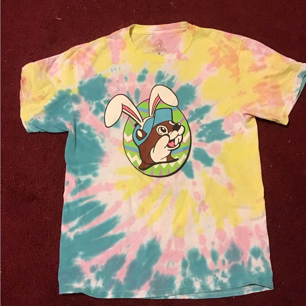 BUC-EES TYE DYE TEE SHIRT WOMENS SZ M EASTER THEME GUC BEAVER